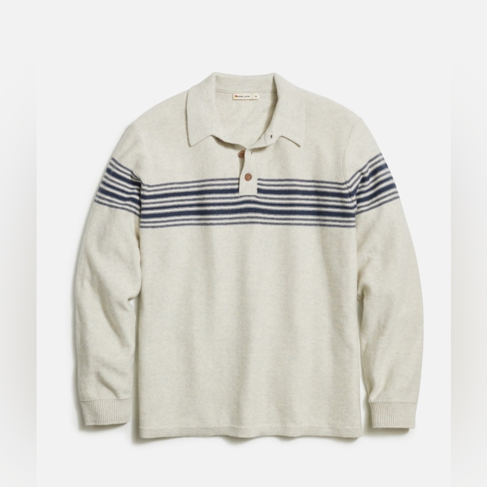 NEW Marine Layer Men’s Ellias Chest Stripe Polo Sweater Cotton and Wool Blend XL
